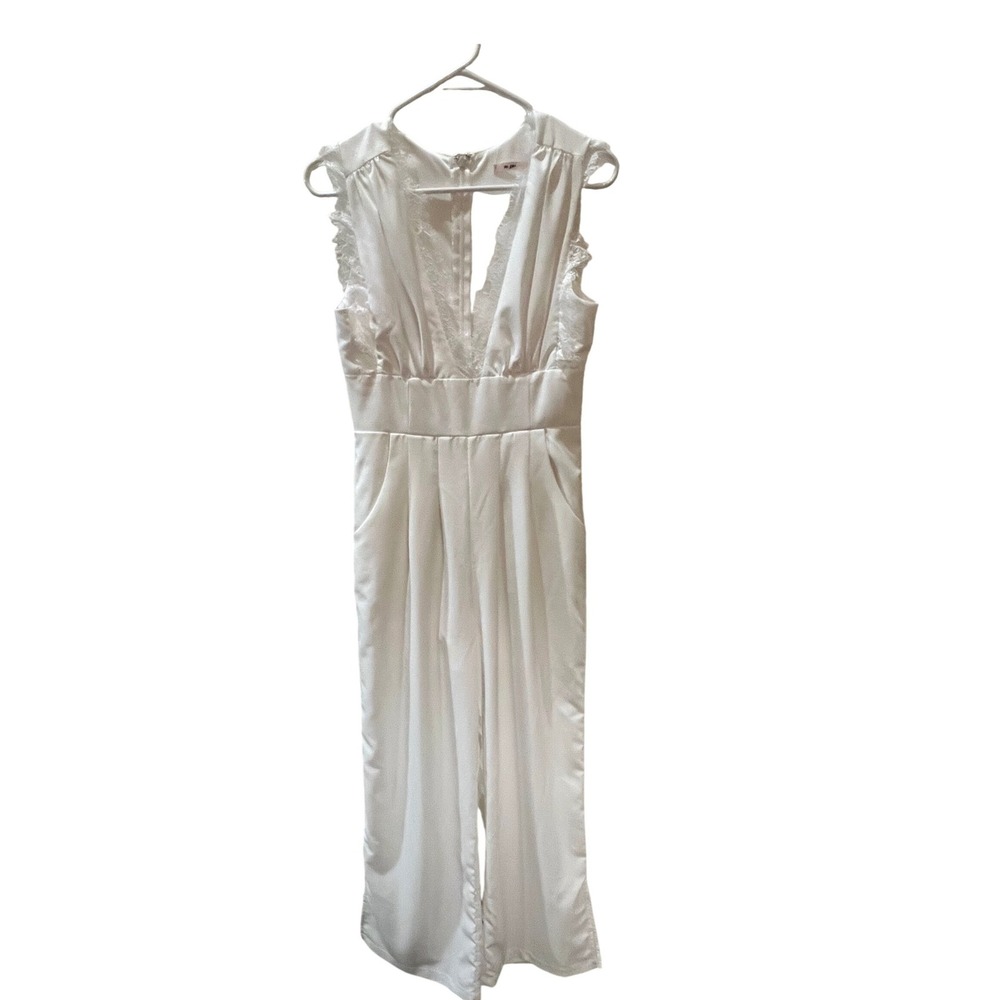 Mi Ami Francescas White Lace Trim Wide Leg Jumpsuit Fritz Small Bridal Formal